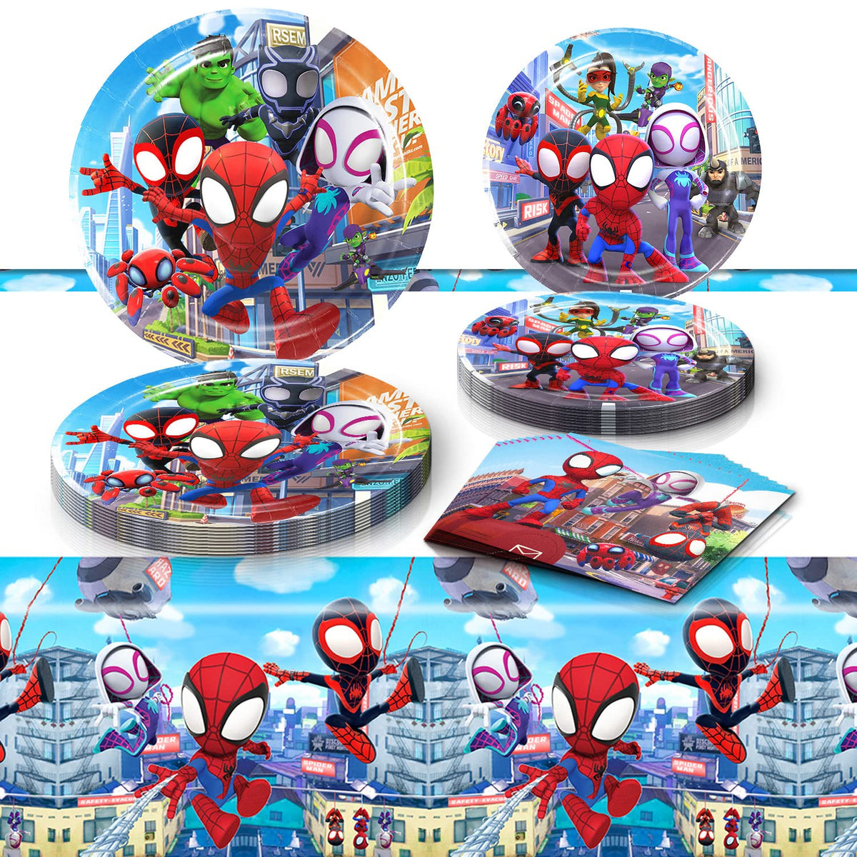 Eazyco Spidey birthday tablecover adds vibrant color to your party decor.