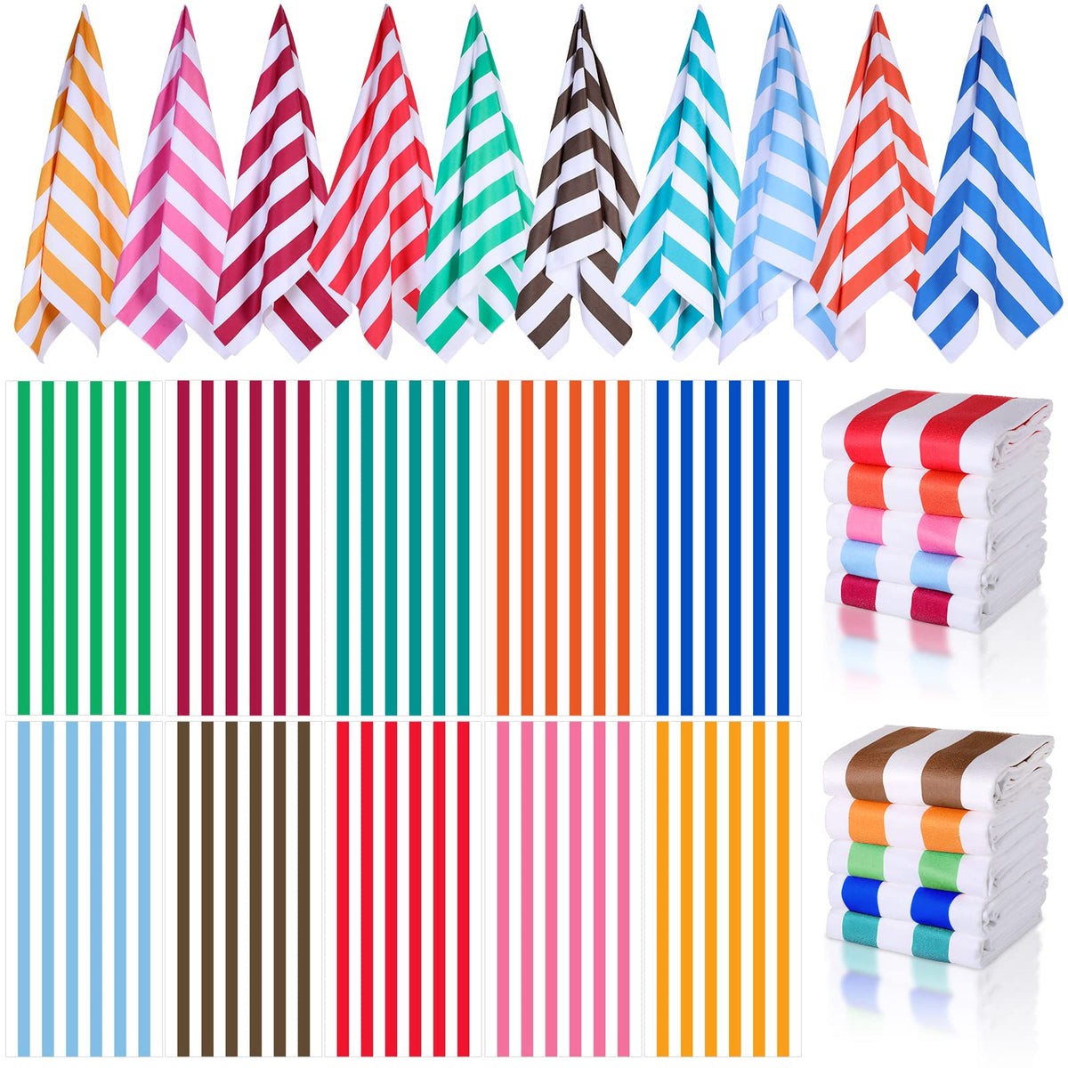 EBOOT cabana stripe towel set for beach and pool days with quick-dry comfort