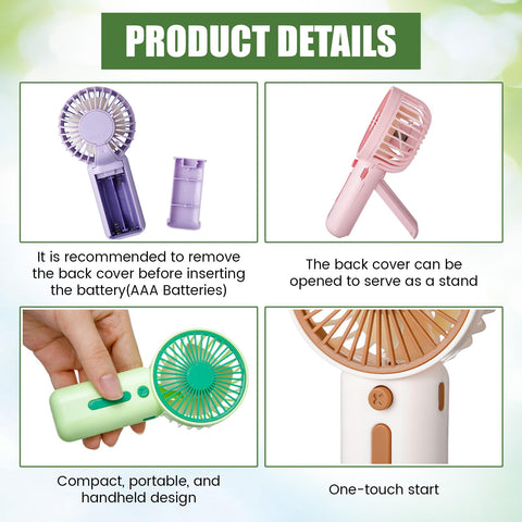 EBOOT mini portable fan handheld with foldable stand in purple in use at gym