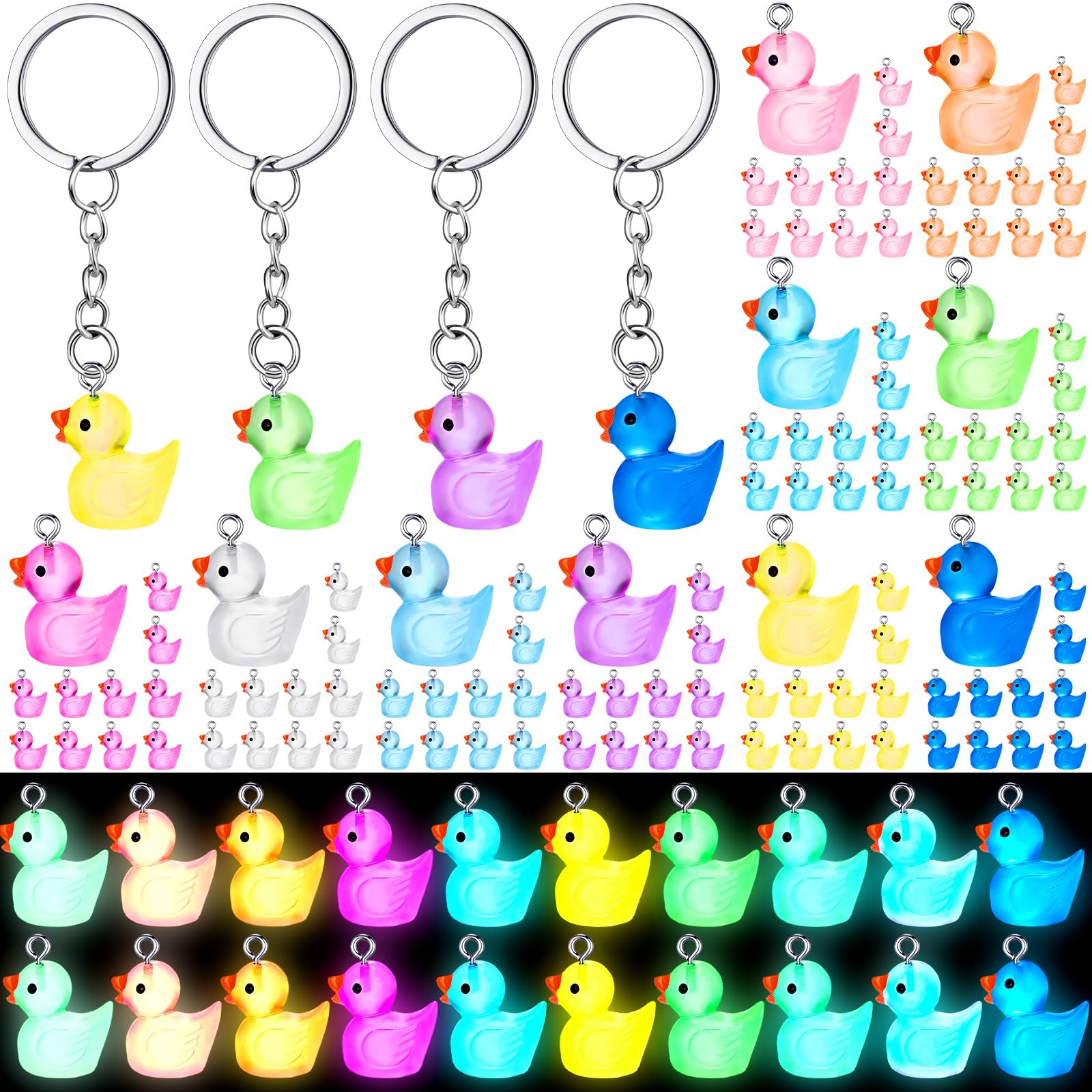 Ecation luminous duck keychain glow 3D duck in multicolor, ideal as a key charm and gifts.