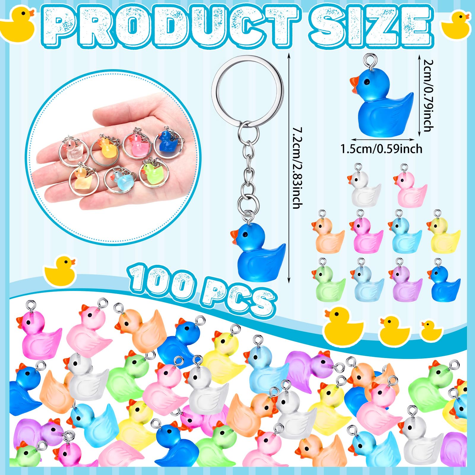 Ecation luminous duck keychain glow 3D duck in multicolor, perfect for livening up bags and rewards.
