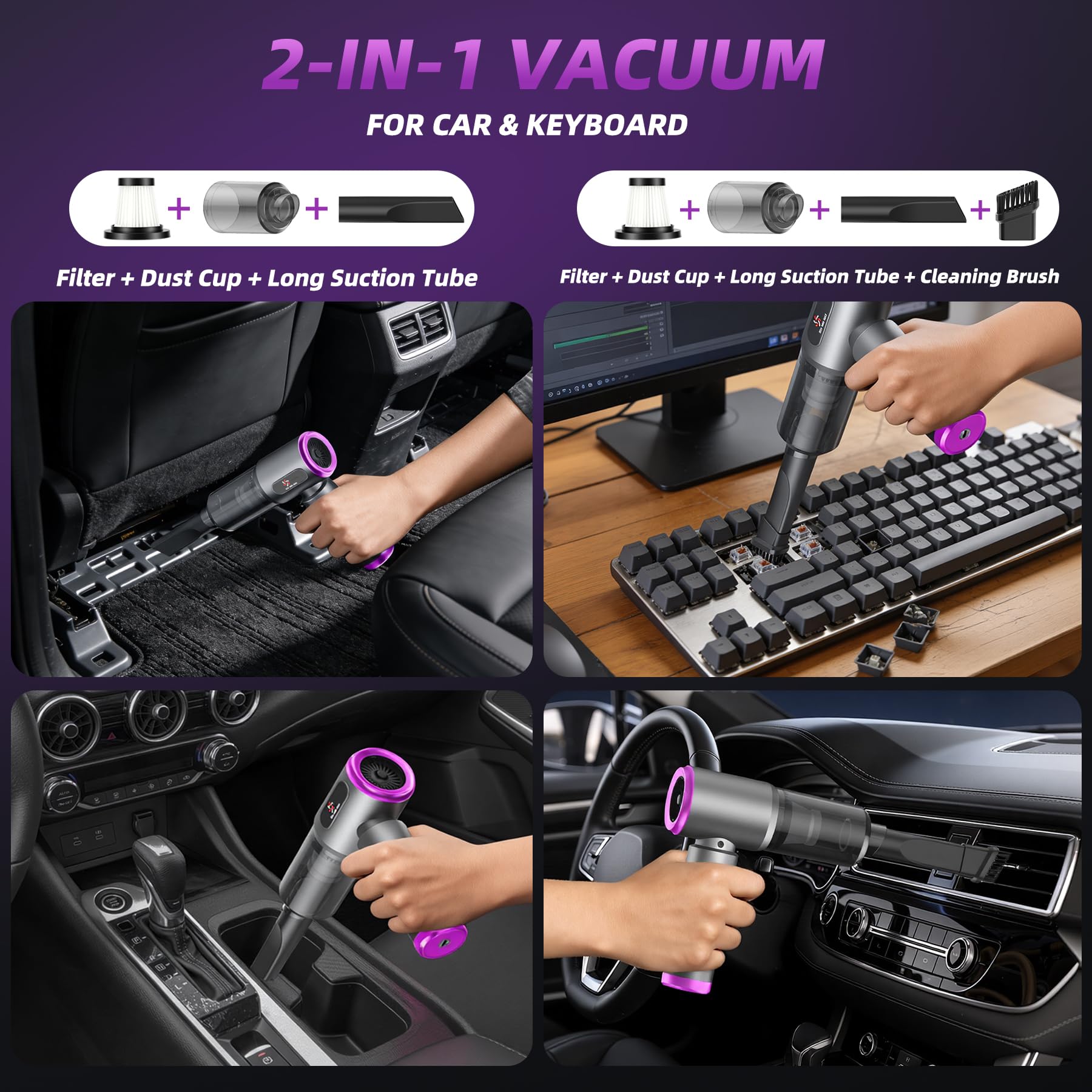 ECBELLTX air-duster function clears keyboards and vents in seconds.