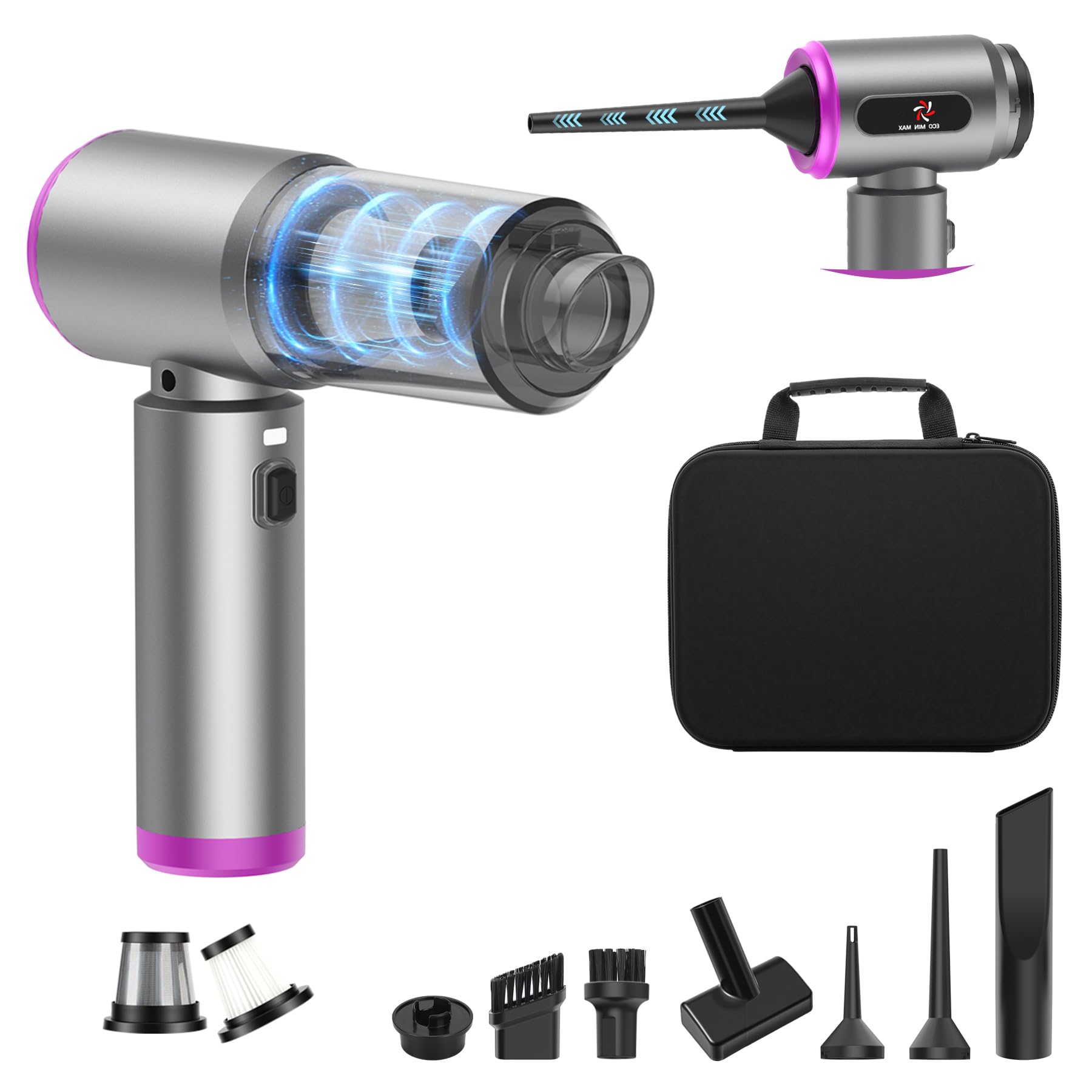 ECBELLTX mini vacuum with brushless motor delivers strong suction for cars and homes.