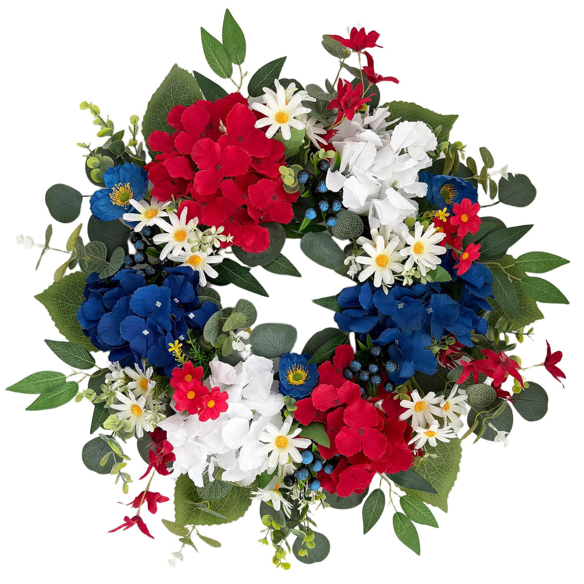Ecerangus 20-inch patriotic wreath on door enhances curb appeal.