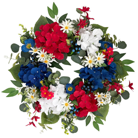 Ecerangus 20-inch patriotic wreath on door enhances curb appeal.