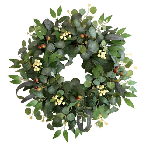 Ecerangus 22-24 inch eucalyptus wreath for front door enhances curb appeal with lifelike greenery
