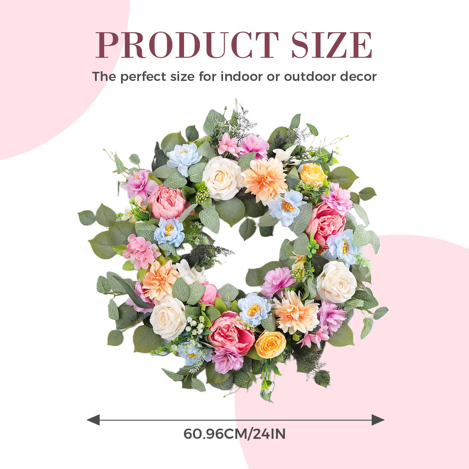 Versatile wreath for indoor and outdoor display throughout all seasons.