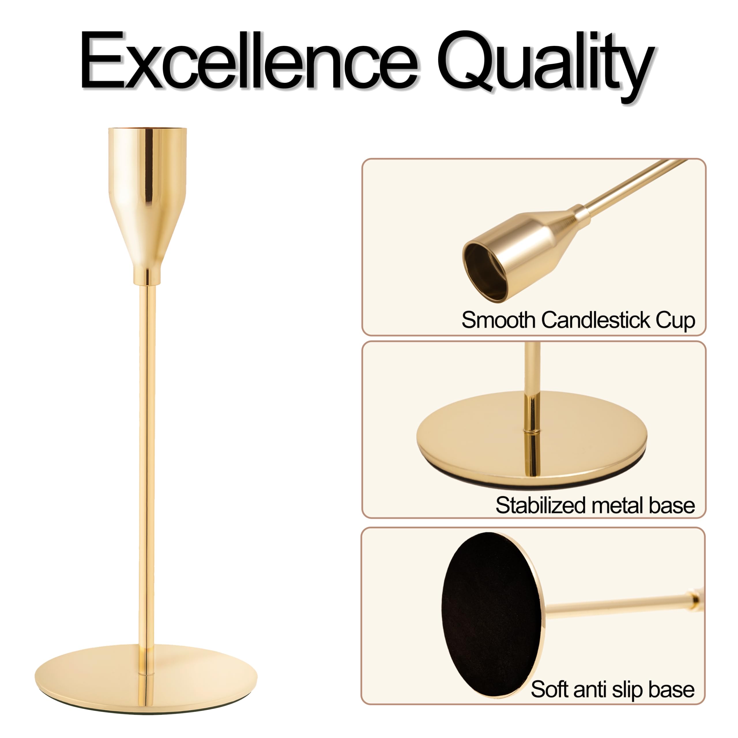 ECHFSM French Gold Taper Candle Holder, 5-high height tall centerpiece glow.