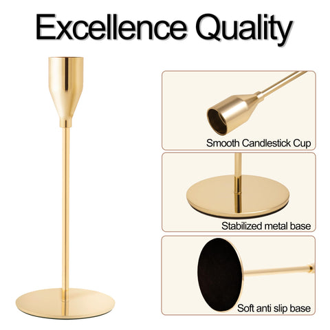 ECHFSM French Gold Taper Candle Holder, 5-high height tall centerpiece glow.