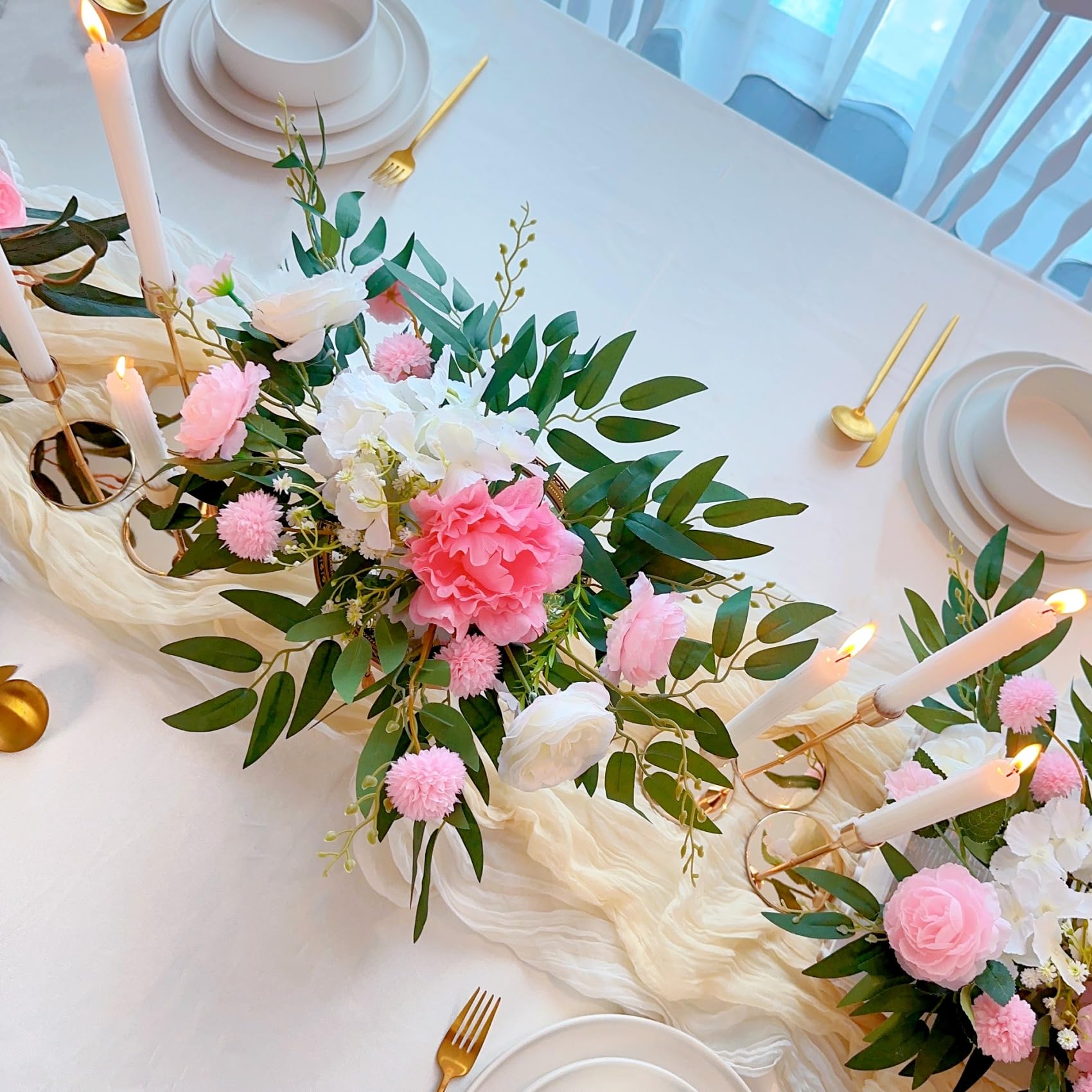 ECHFSM French Gold Taper Candle Holder 15-piece set on table wedding decor.