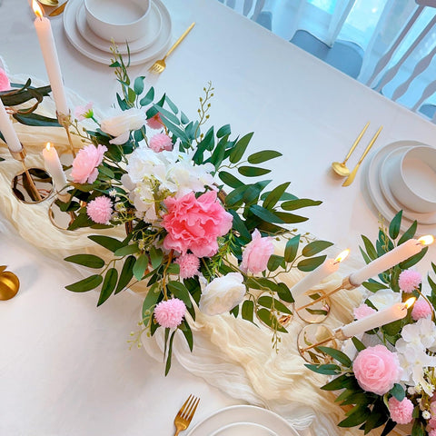 ECHFSM French Gold Taper Candle Holder 15-piece set on table wedding decor.