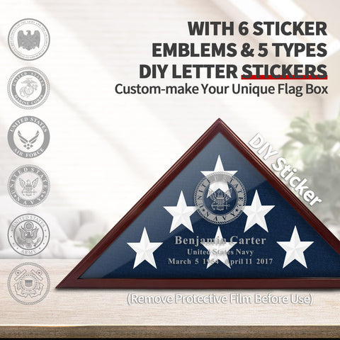 Eclare flag display case side view highlights slim profile for discreet display.