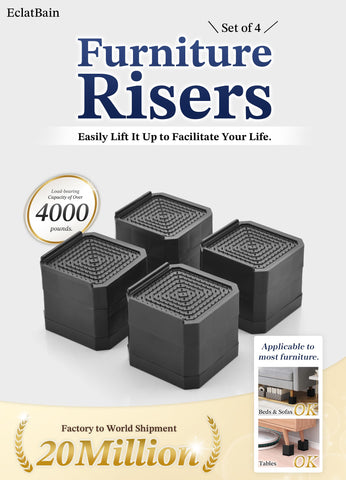 EclatBain bed risers with L-shaped half-side for secure furniture feet alignment.