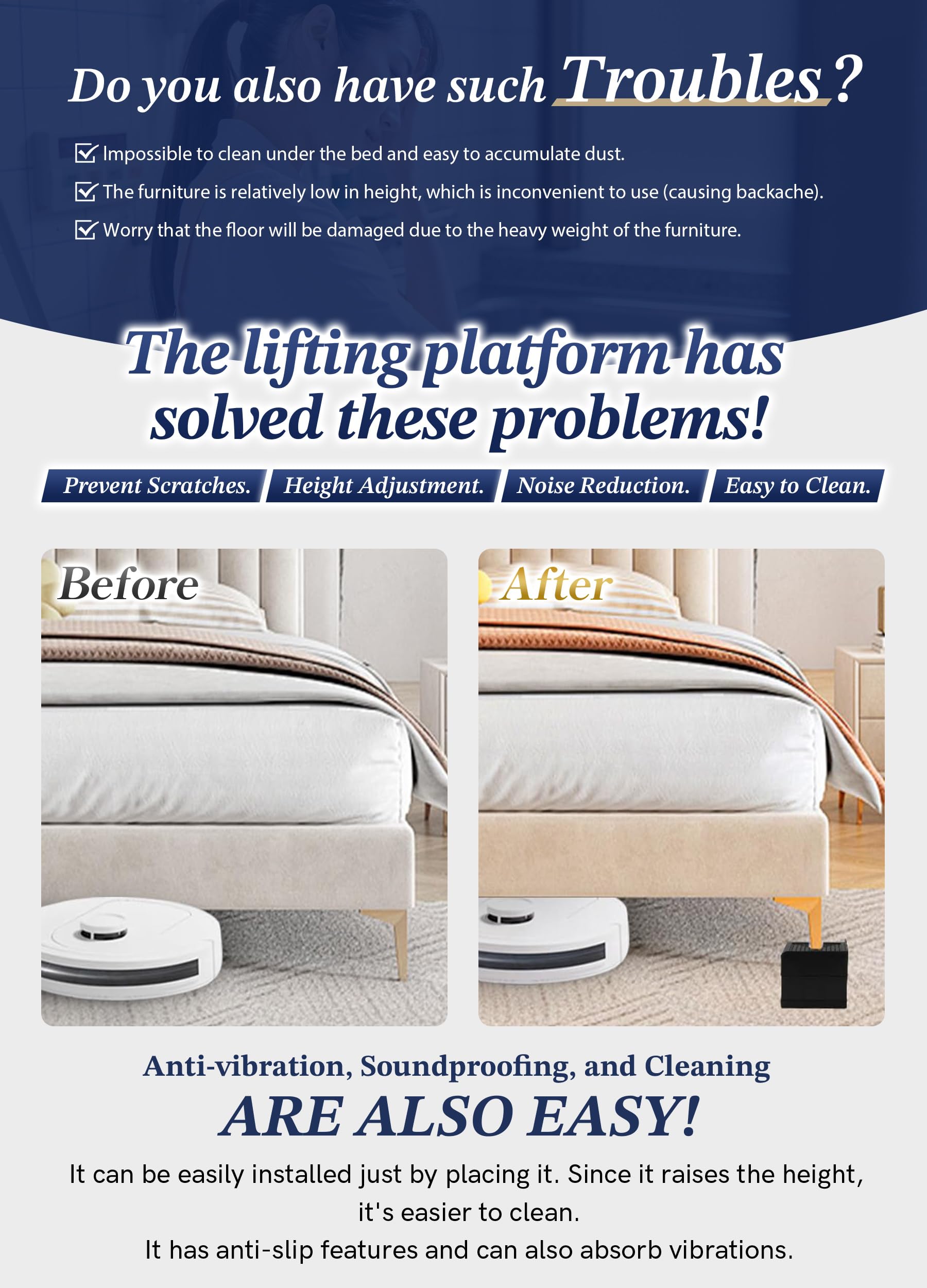 EclatBain risers feature rough top and TPU bottom for stability and floor protection.