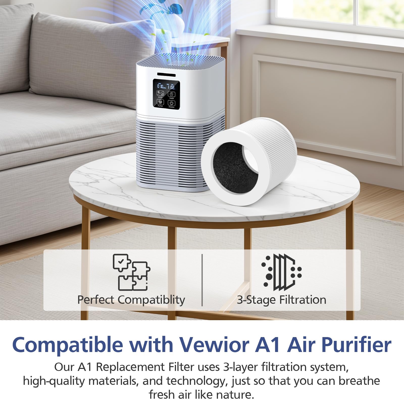 Ecleanfy 2-pack A1 filter side view shows compact design for convenient fit