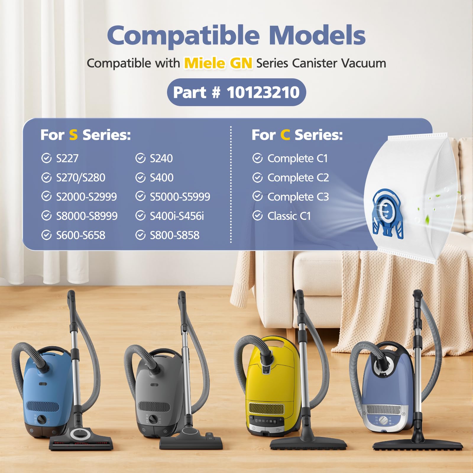 Ecleanfy Miele GN-compatible bags for Classic C1-C3 canisters.