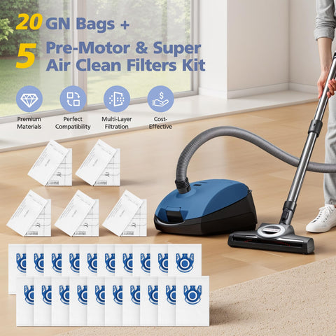 Ecleanfy packaging includes 20 bags and 5 filters for full replacement.
