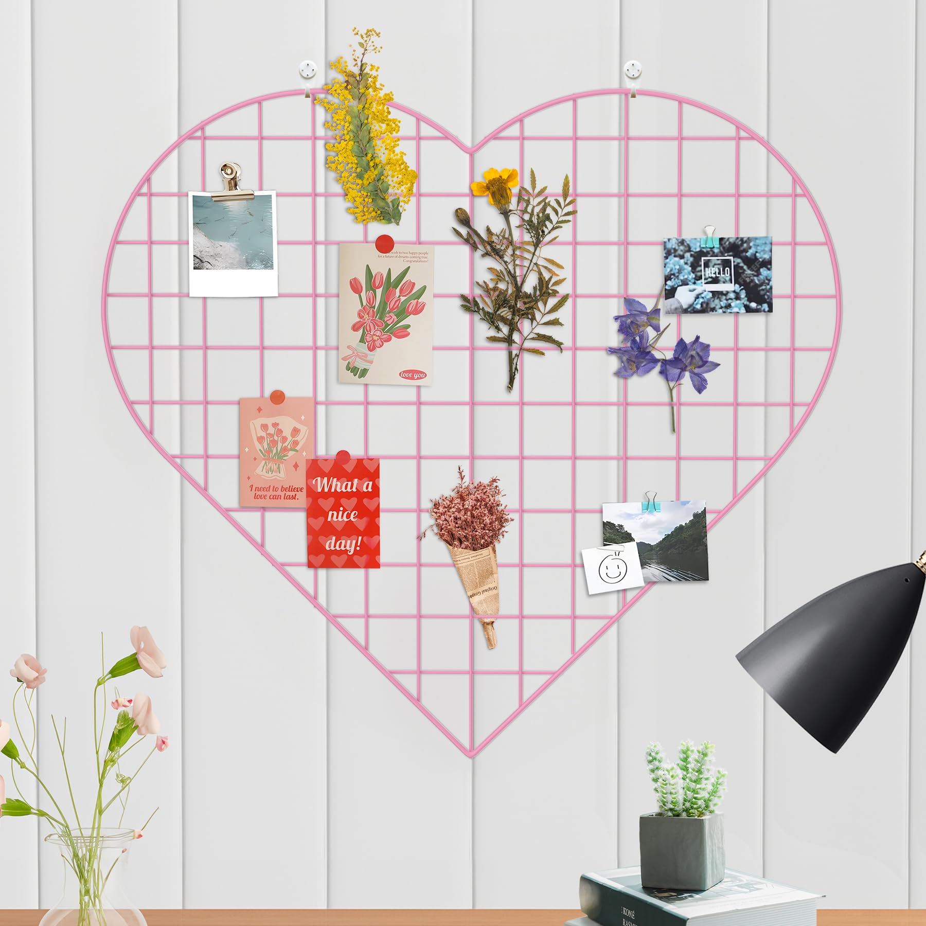 ECLENYES grid wall panel heart pink for stylish photo display and tidy organization.