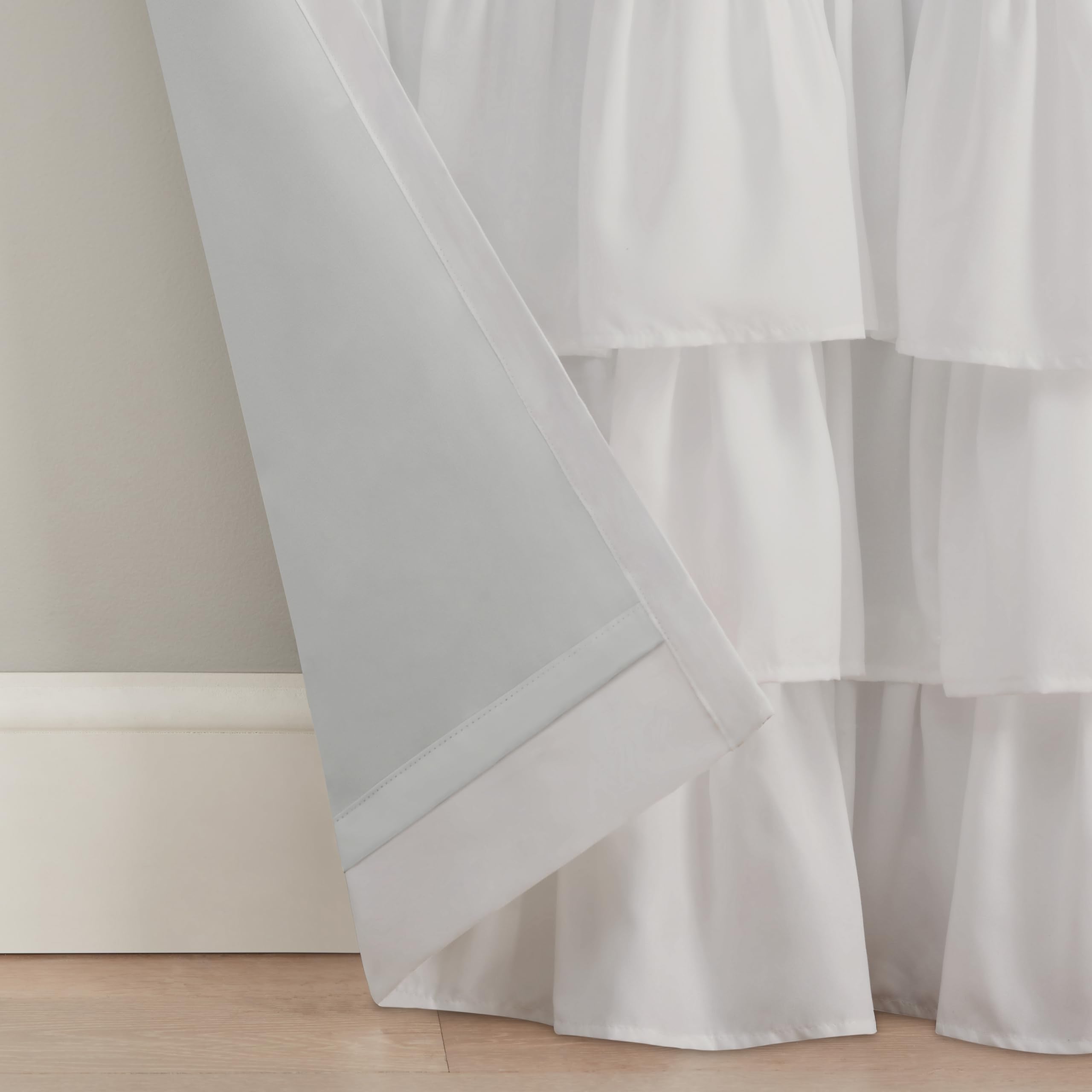 Eclipse Kids tiered ruffle Thermaback blackout curtain header-detail, stylish addition that preserves privacy.