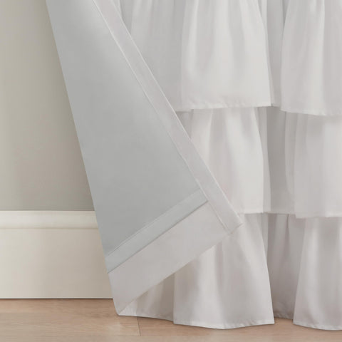 Eclipse Kids tiered ruffle Thermaback blackout curtain header-detail, stylish addition that preserves privacy.