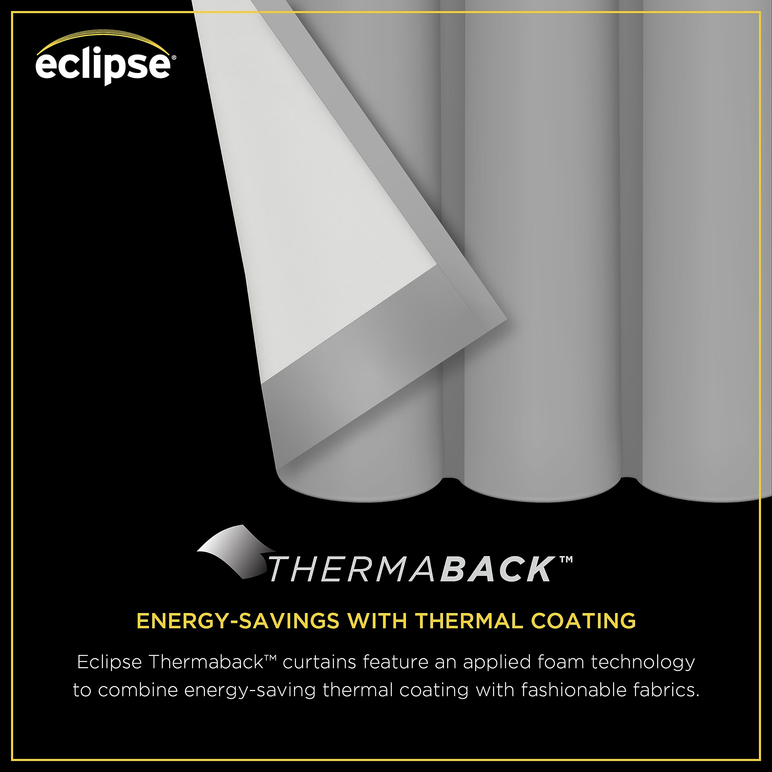 Eclipse Thermaback blackout curtain rod-pocket header closeup, flexible hanging options for growing spaces.