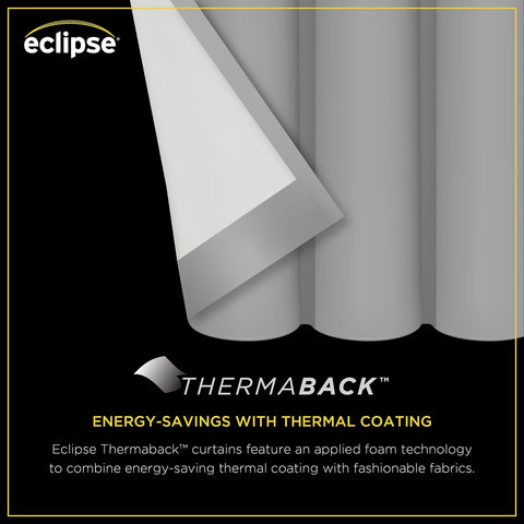 Eclipse Thermaback blackout curtain rod-pocket header closeup, flexible hanging options for growing spaces.