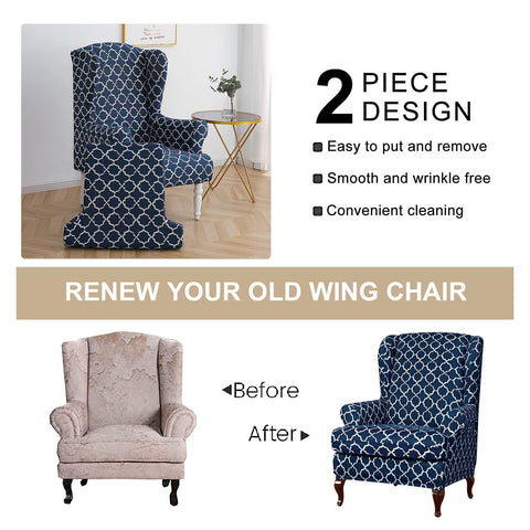 Eco-Ancheng wingback slipcover with decorative pattern refreshes décor.