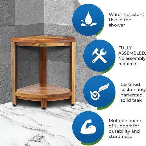 EcoDecors DecoTeak shower-shelf unit saves space in small bathrooms