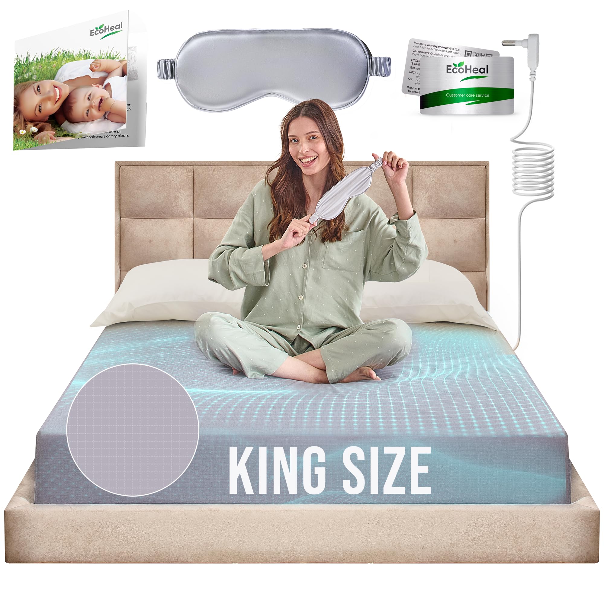 ECOHEAL Earth Grounding Sheets king size closeup shows 12% silver fiber for strong conductivity