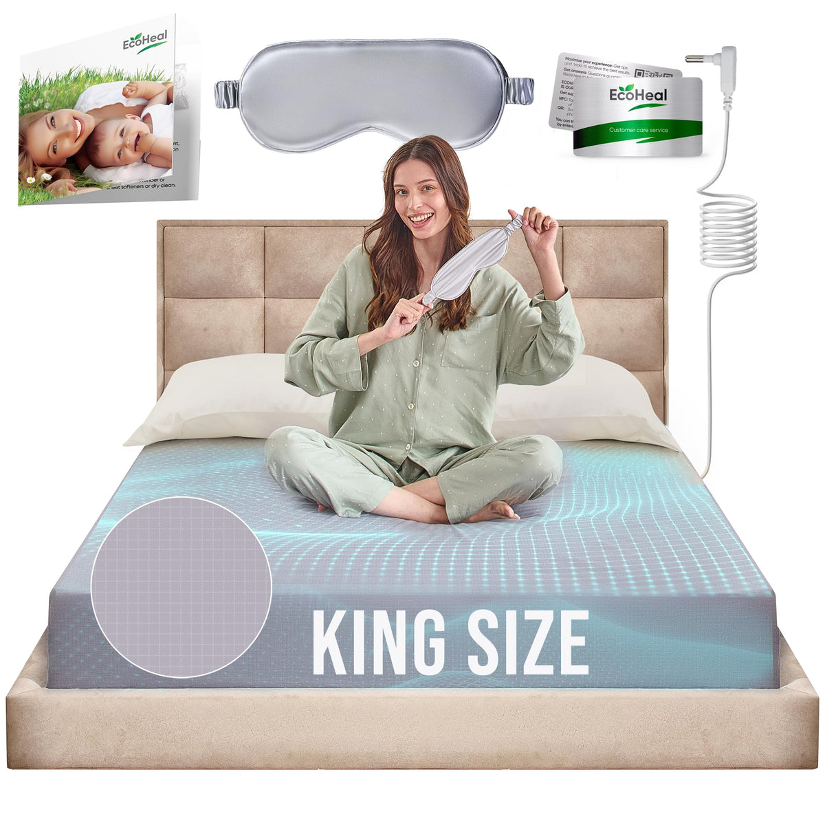 ECOHEAL Earth Grounding Sheets king size closeup shows 12% silver fiber for strong conductivity