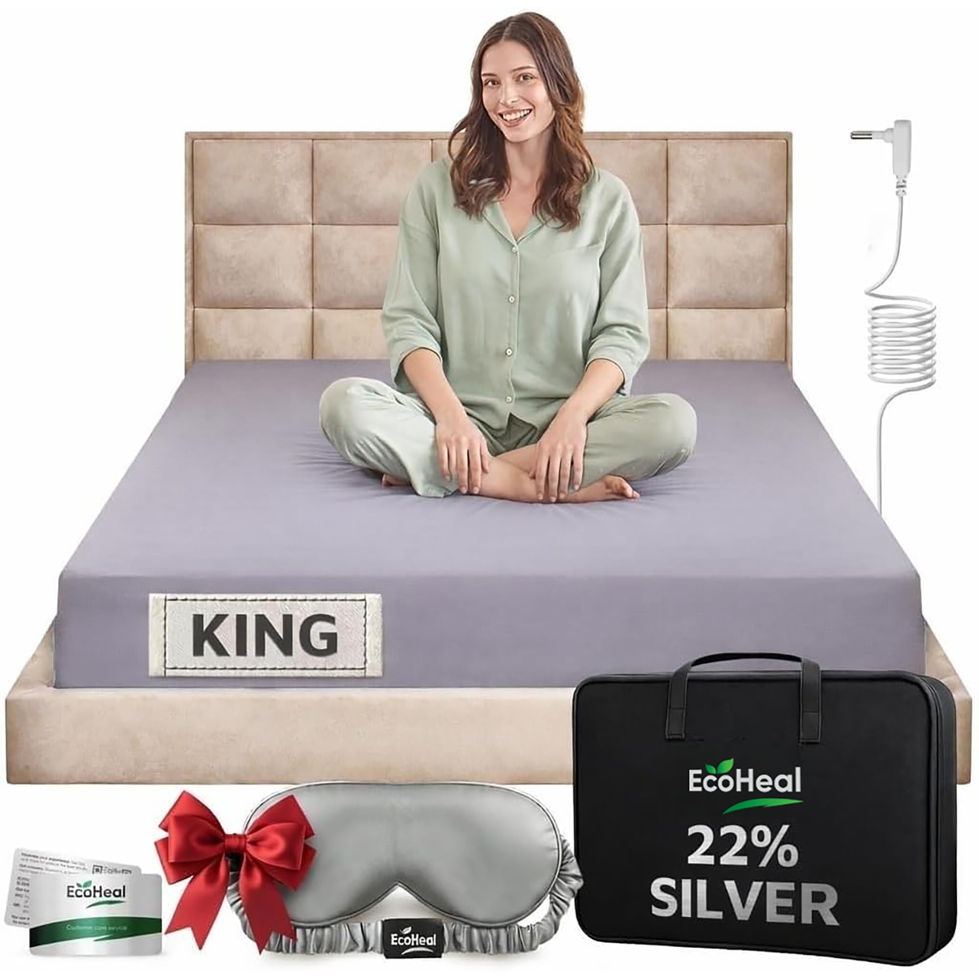 Ecoheal luxury grounding sheets king closeup shows silver fiber conductivity.
