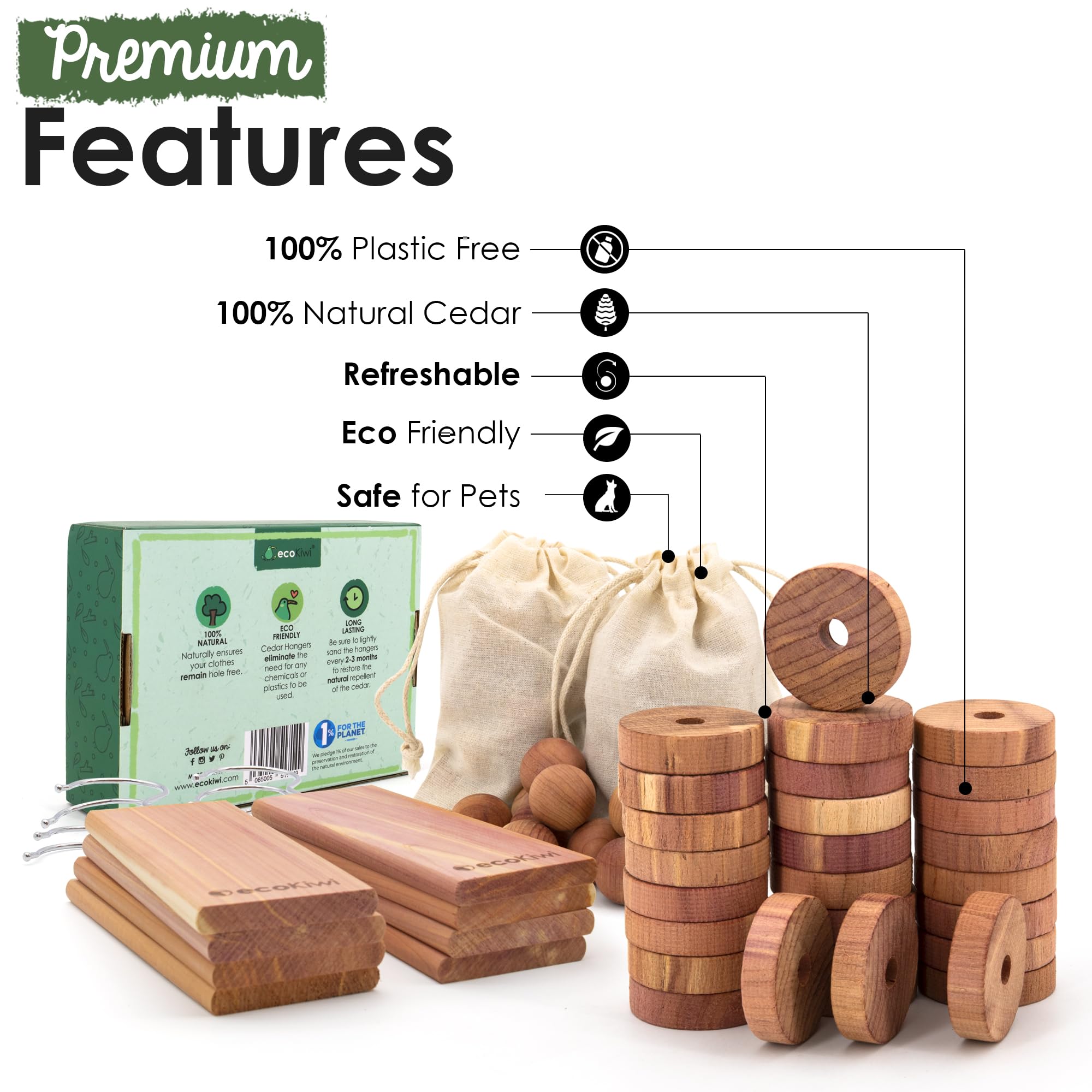ecoKiwi cedar balls absorb moisture and refresh wardrobes.