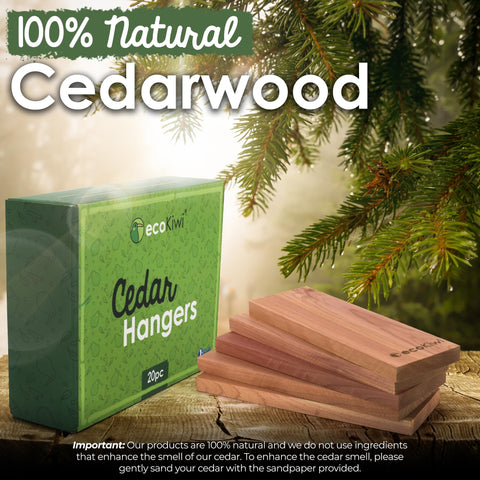 ecoKiwi cedar blocks in closet hanging area for moisture reduction.