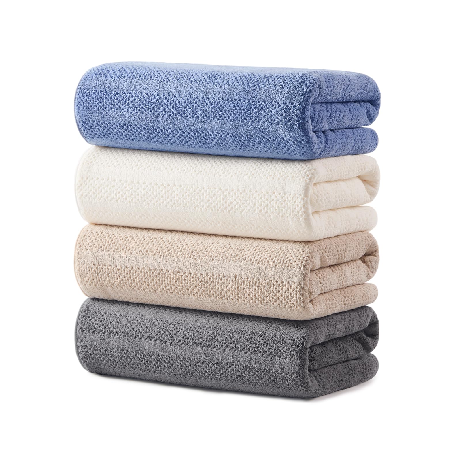 ECOLOOK 4-pack microfiber towels show generous 31x63 inch coverage for full-body drying