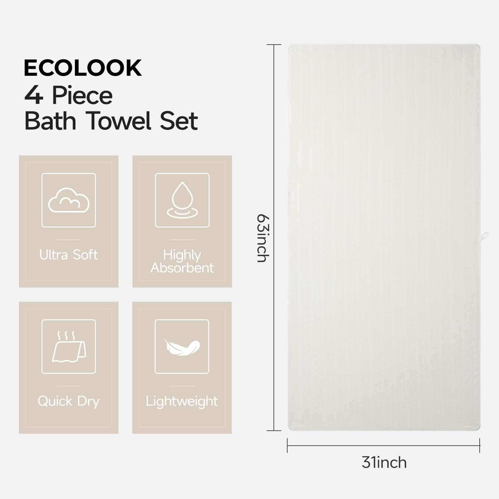 ecolook bath towel quick dry absorbent structure speeds drying