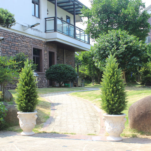 ECOLVANT two-pack topiary set on a front porch for year-round curb appeal.
