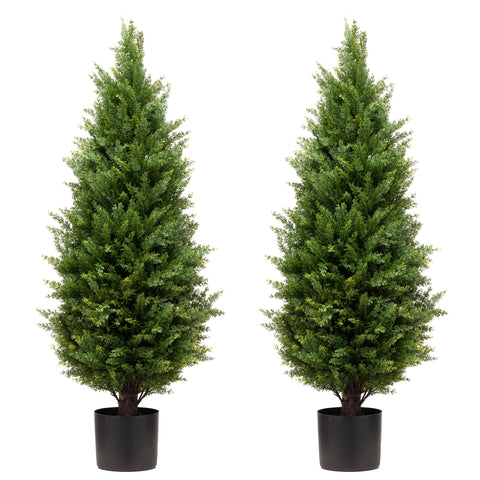 ECOLVANT 3ft artificial cedar topiary for outdoor use, UV-resistant and maintenance-free.