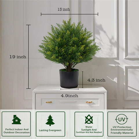 ECOLVANT cedar topiary 19in UV-protected for outdoor durability.