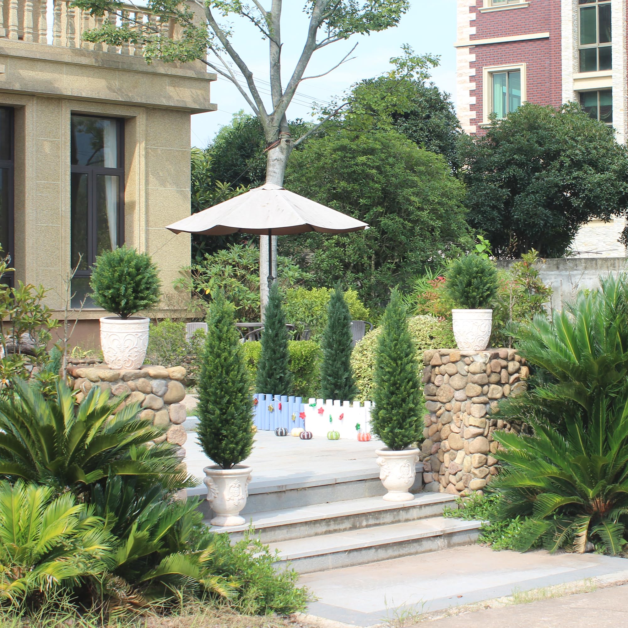 ECOLVANT cedar topiary garden setup realistic shade and texture