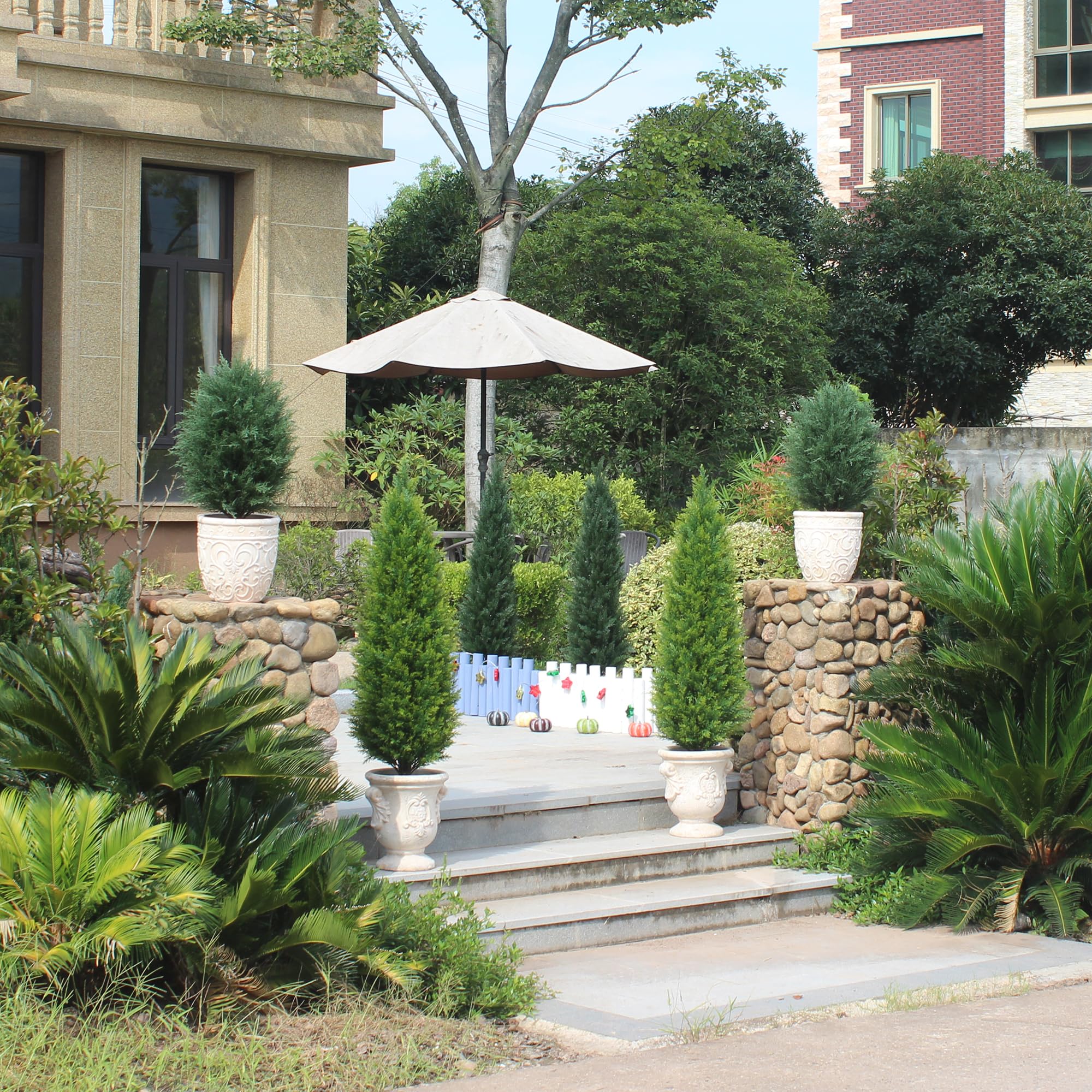 ECOLVANT outdoor topiary in planter enhances garden decor.