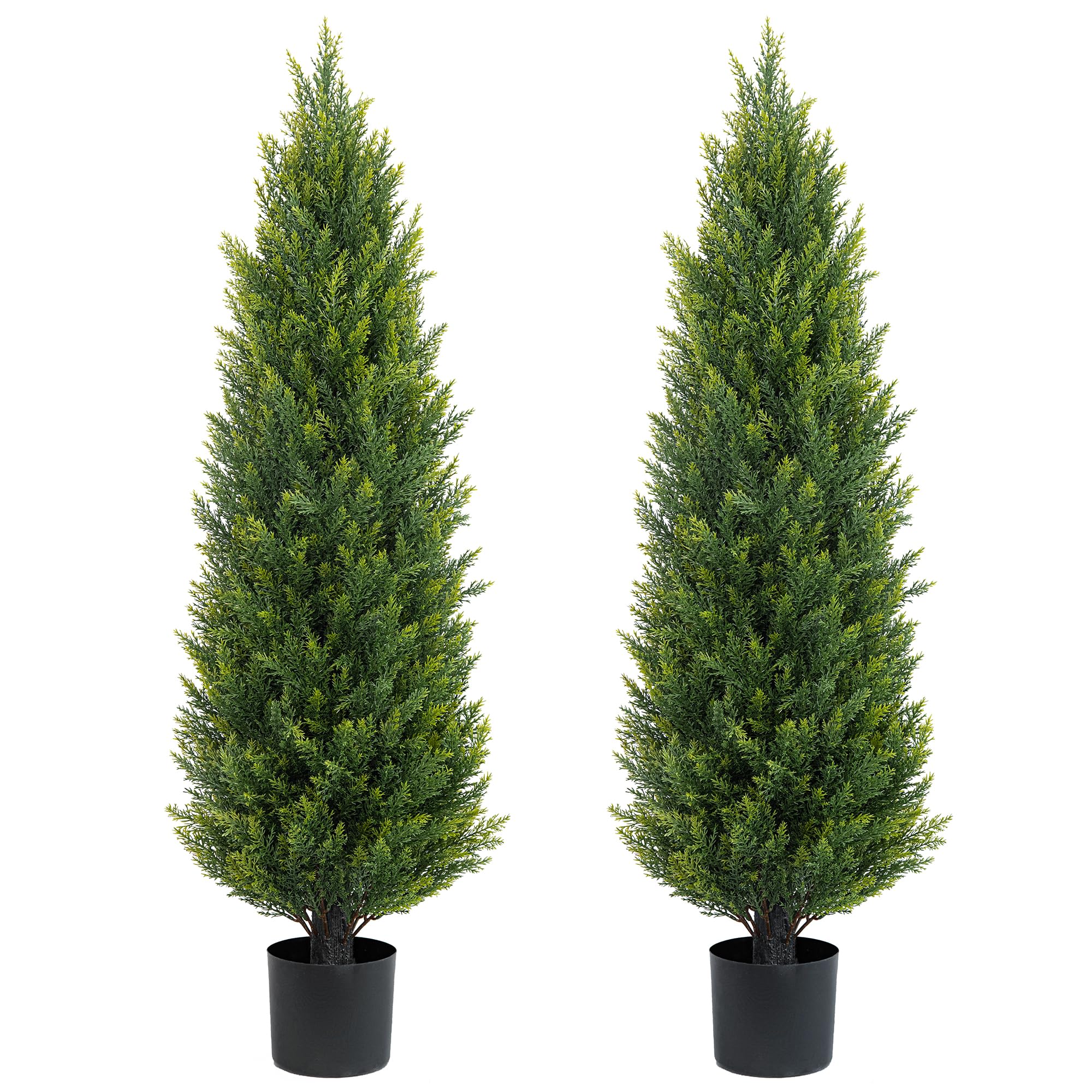 ECOLVANT two 4ft topiary on the front porch add evergreen charm.