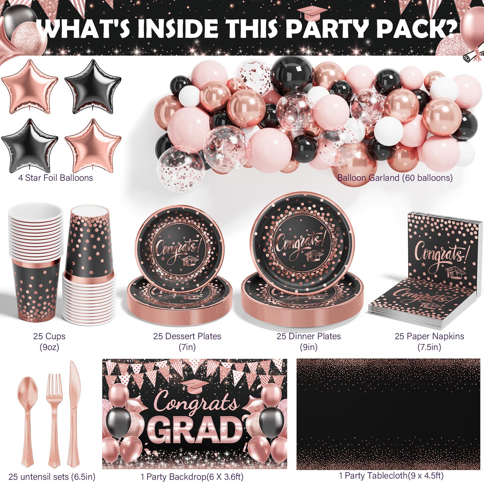 Ecomore graduation tablecloth coordinates black pink rose gold for a polished look