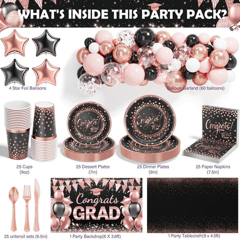 Ecomore graduation tablecloth coordinates black pink rose gold for a polished look