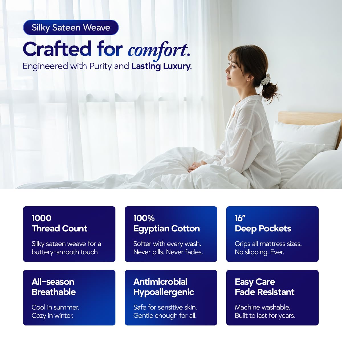 ECONEST LIVING Egyptian cotton sheet cool and breathable for comfortable sleep.