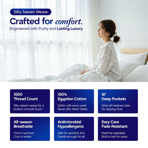 ECONEST LIVING Egyptian cotton sheet cool and breathable for comfortable sleep.