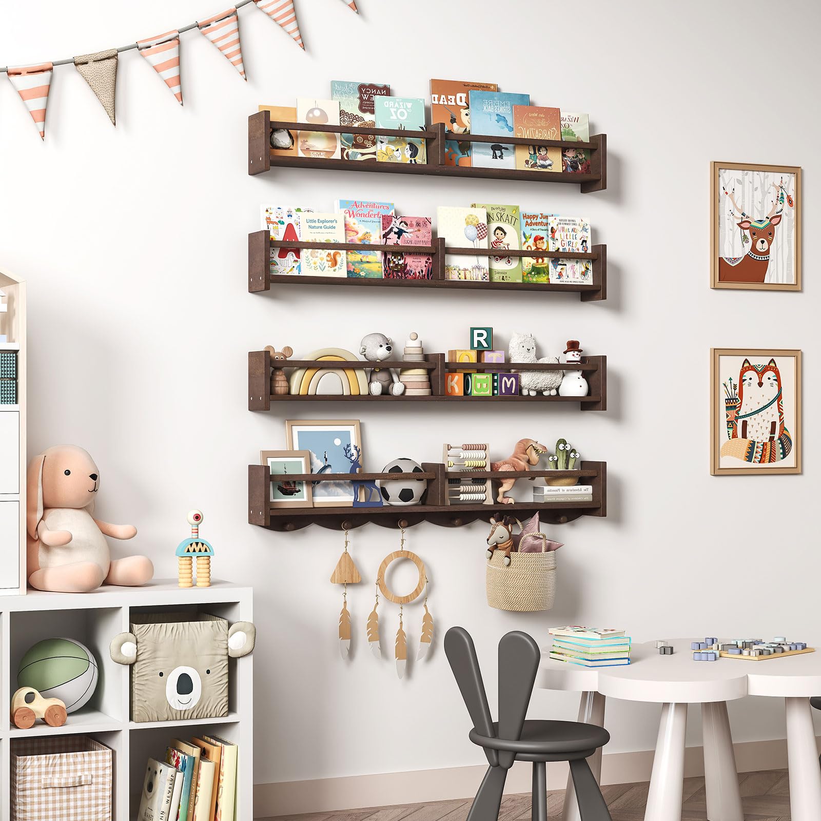 ECOOCE six-hook coat rack with shelves keeps backpacks and jackets neatly accessible.