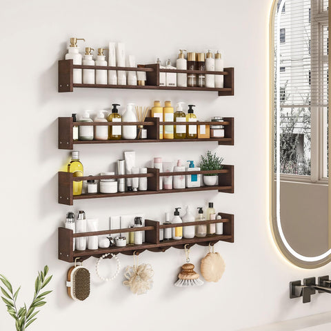 ECOOCE modern wave-inspired shelves add a stylish focal point to a nursery.
