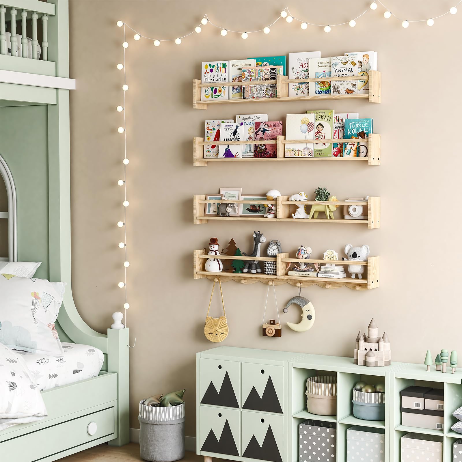 ECOOCE floating shelves in pine wood for books and toys