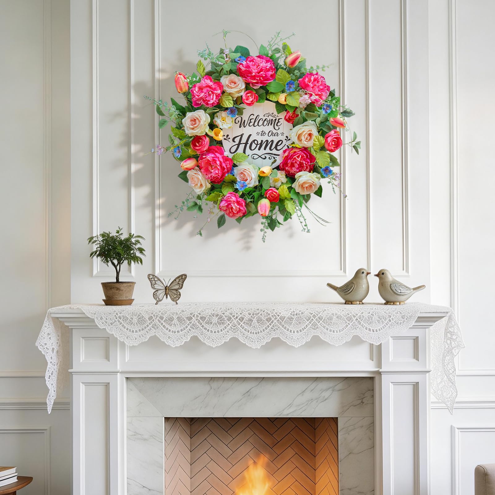 EcoRing tulip accents add spring charm and texture to the wreath.