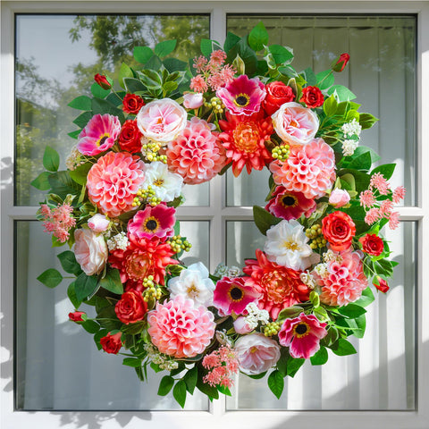 EcoRing wreath with roses adds romantic charm to your doorway.
